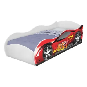Cama Carro Meninos 100% Mdf C/ Colchão Ortobom Branco Corrida Vermelho