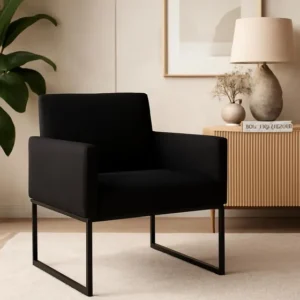 Poltrona Cadeira Decorativa Pés De Ferro Preto Sala Recepção Desenho do tecido Liso