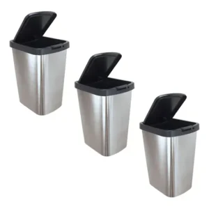 Kit 3 Lixeira Plástico Cor Inox 9l Cozinha Banheiro Linda