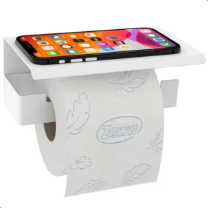 Suporte Papel Higiênico Inox Adesivo Parede MetalCromo Branco