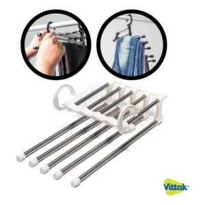 Vittak Cabide Mágico Inox Retrátil 5 Varetas Calças Otimiza Espaço Cor Branco