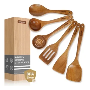 Conjunto Utensílios Cozinha Madeira Antiaderentes Linlight 6 Peças