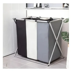 Cesto De Roupas 3 Compartimentos Grande Multiuso Dobrável Multicolorido Liso