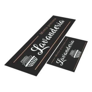 Tapete De Lavanderia Cesto 120x40 + Capacho 60x40 Cor Preto
