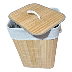 Kit 3 Cesto De Bambu Com Alças E Tampa Banheiro La Madeira Natural Lisa