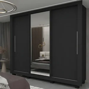 Guarda-roupa Casal Yescasa Milão 3 Portas Espelho Preto MDF 191x208x45cm