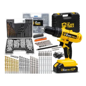 Parafusadeira E Furadeira Impacto Tb-21pz The Black Tools 2 Baterias 21v 3/8 Com Jogo De Brocas Bits E Buchas 300 Peças