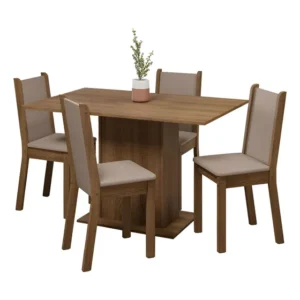 Sala De Jantar Mesa Tampo Madeira 4 Cadeiras Tina Madesa Rb Cor Bege Desenho do tecido das cadeiras Liso MDJA0401637QBE