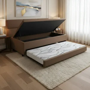 Bicama Box Com Baú Linho 88x188 Com Colchão Auxiliar Ecoflex Cor Marrom