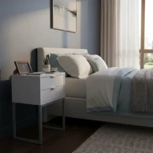 Mesa De Cabeceira Eco Moderna 40cm Mdf Off White Montada Bege Fosco