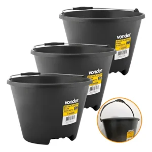 Kit 3 Balde Plástico Extraforte Para Concreto Com Alça 12l Preto