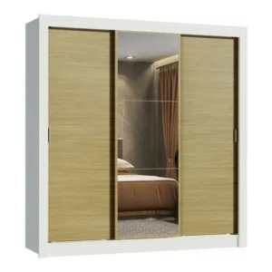 Guarda-roupa Madesa Mônaco 10936E1E cor branco/carvalho de mdp com 3 portas corrediças