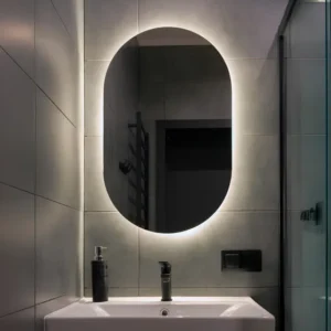 Espelho de Parede com LED Modelo Pílula 55x75 cm Ideal para Sala, Quarto, Hall, Escritório e Banheiro - Moldura Lapidada Pílula com Iluminação LED Frio, Perfeito para Iluminar e Decorarção Ambientes