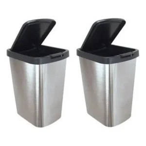 Kit 2 Lixeira Cesto Cozinha Banheiro 10l Inox Tampa Click Retangular 9 L