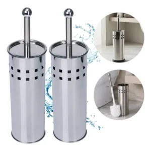 Kit 2 Escova Sanitária Inox Banheiro Vaso Limpar Privada Prateado