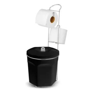 Suporte Cromado Porta Papel Higiênico Duplo C/ Lixeira Preta