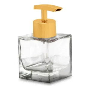 Porta Sabonete Líquido Vidro Cubo 100ml Válvula Dourada SevenGlass