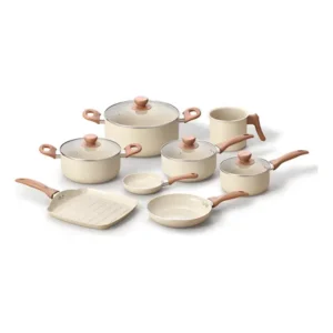 Jogo Com 8 Panelas Antiaderentes De Ceramica Bege - Oikos