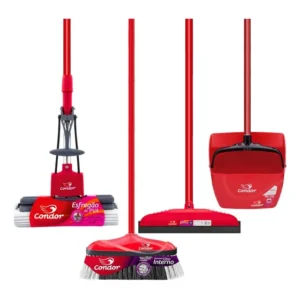 Kit 1 Vassoura Varre Muito 1 Pá 1 Rodo 30cm 1 Mop Esfregão