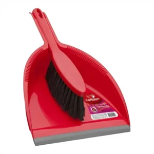 Pá Para Lixo Plástica Com Escova Espanador Para Limpeza Vermelho