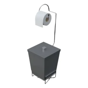 Lixeira De Chão Cinza Com Suporte Papel Higiênico Stolf 6,5L