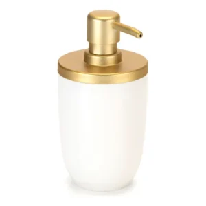 Porta Sabonete Liquido Luxo Para Lavabo Cor BRANCO COM DOURADO ARTHI