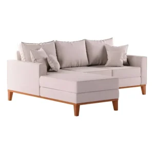 Sofá 3 Lugares Beny Com Chaise Esquerdo Linho Cru