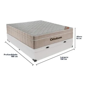 Box Baú Casal + Colchão Molas Marca Ortobom - Modelo Airtech De 138cm - Branco