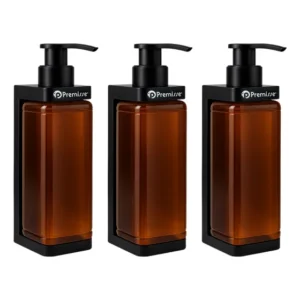 Kit 3 Frascos 400ml Suporte Porta Saboneteira Banheiro Hotel Marrom