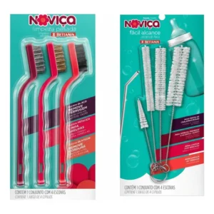 Kit Noviça: 4 Escova Escovinha Fácil Alcance Cinza + 3 Escovas Limpeza Pesada Ferrugem E Gordura Multiuso