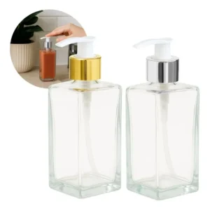 02 Porta Sabonete Liquido Vidro Retangular 250ml Vál. Luxo