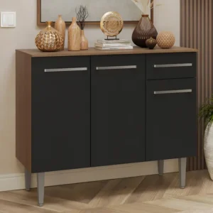 Buffet Aparador 105cm 3 Portas E 1 Gaveta Madesa Rp Cor Rustic/Preto