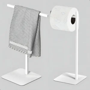 Porta Papel Higiênico de Chão e Toalha Lavabo Nice Branco Aço Inox
