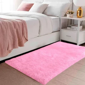 Tapete Sala Quarto 1,00x0,60 Shaggy Luxuoso Peludo Fofinho Rosa Casa Laura Enxovais