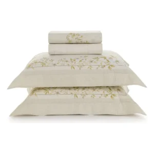 Jogo De Cama Queen 200 Fios Karsten Percal Algodão Bege Liso