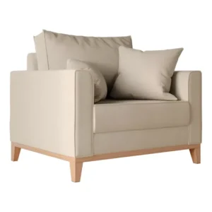 Poltrona Beny Pés E Base Em Madeira Linho Cotton Bege Cor Marrom-claro Mobly