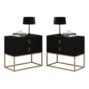 Kit 2 Mesa Cabeceira Unic 60 Pé Dourado Industrial A Vista