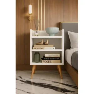 Criado Retrô Mudor P/ Cama Box C/ Prateleira E Nicho Branco Fosco Branco