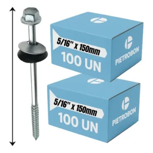 200un Parafuso Telheiro 110mm 5/16 Zincado Ferro Vedação