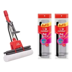 Mop Pva 6x1 Condor Sem Cabo Rodo Absorvente Mágico + 2 Refil Vermelho