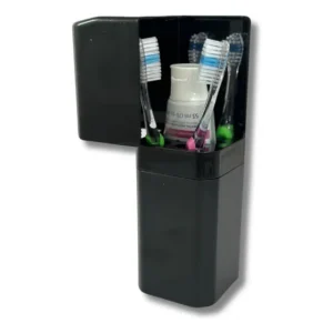 Porta Escova Pasta Creme Dental Com Tampa De Parede Ou Pia Cor Preto