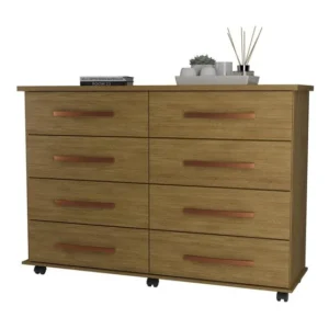 Cômoda 8 Gavetas Pés Rodízios Jade - Várias Opções De Cores