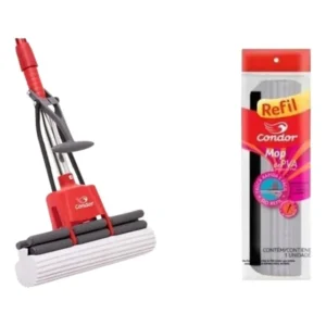 Mop Pva 6x1 Sem Cabo Condor Rodo Absorvente + 1 Refil Extra Vermelho