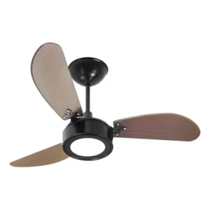 Ventilador de teto Venti-Delta New Light LED com 3 pás de Madeira tabaco estrutura preto, 93cm de diâmetro