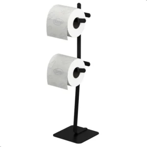 Porta Papel Higiênico Chão Duplo Oslo MetalCromo Aço Carbono Preto