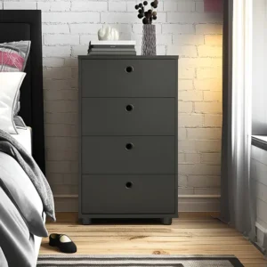 Criado Mudo Preto 4 Gavetas Prado Moveis Com Corrediças Metálicas MDP