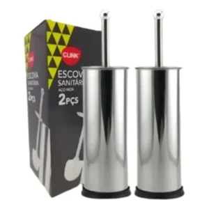 Kit 2 Escovas Sanitária Vaso Com Suporte E Cabo De Inox
