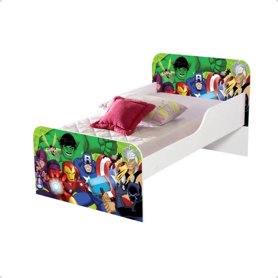Mini Cama Infantil Quarto Personagem Vingadores 2 C/ Colchao Branco Vingadores 2