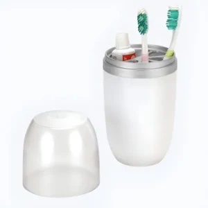 Porta Escova De Dentes Creme Dental Estojo Case Com Tampa Cor Branco E Cinza