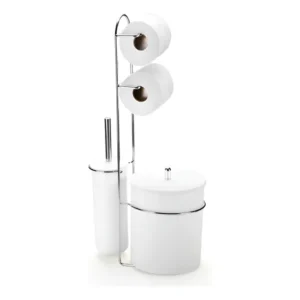 Suporte Papel Higiênico Com Escova Sanitária E Lixeira 5 Litros Branco Lavabo